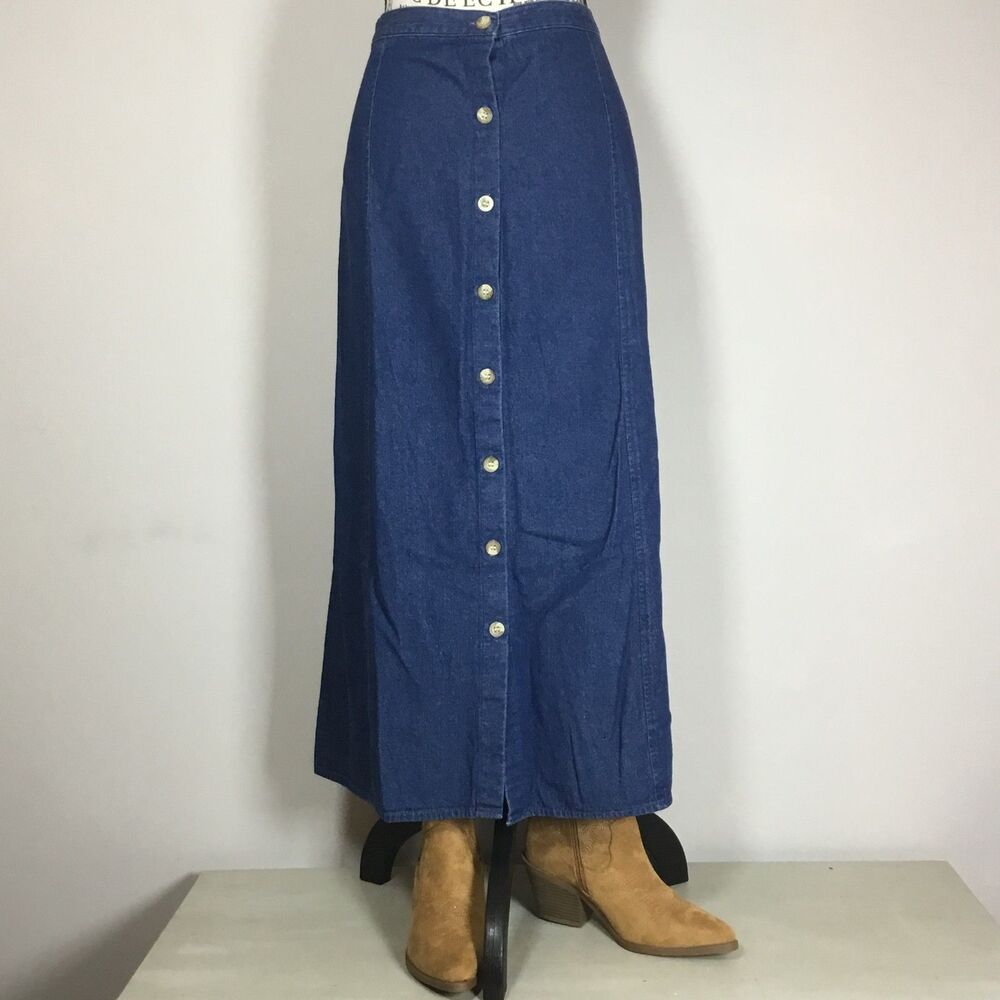 100% cotton western button down blue prairie skirt elastic waist 34” size XL